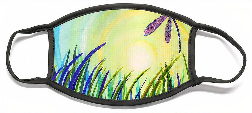 Dragon Fly Face Mask featuring the painting Dragonfly at the Bay III by Mindy Huntress