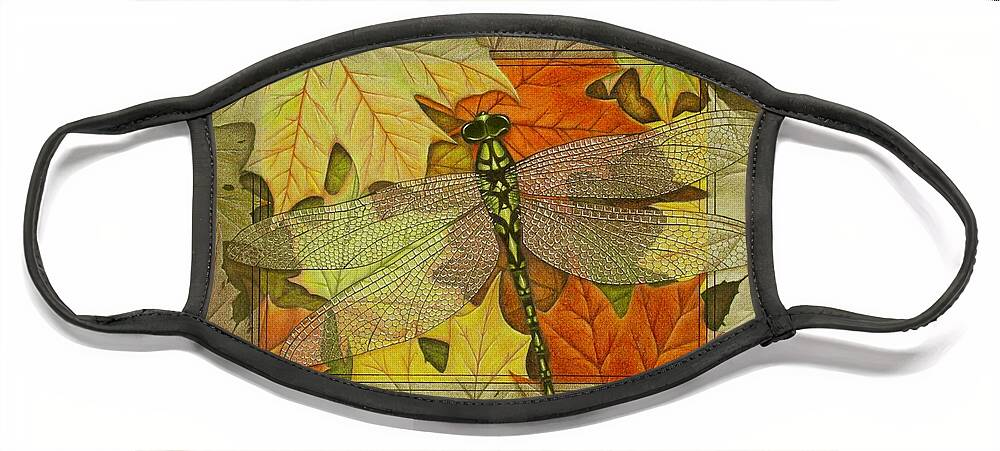Kim Mcclinton Face Mask featuring the drawing Dragonfly Fall by Kim McClinton