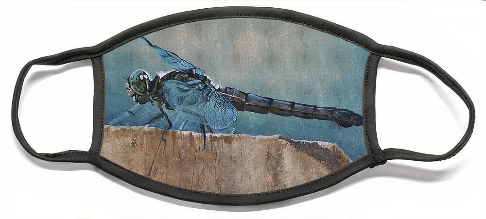 Dragonfly Face Mask featuring the painting Dragonfly by Heather E Harman