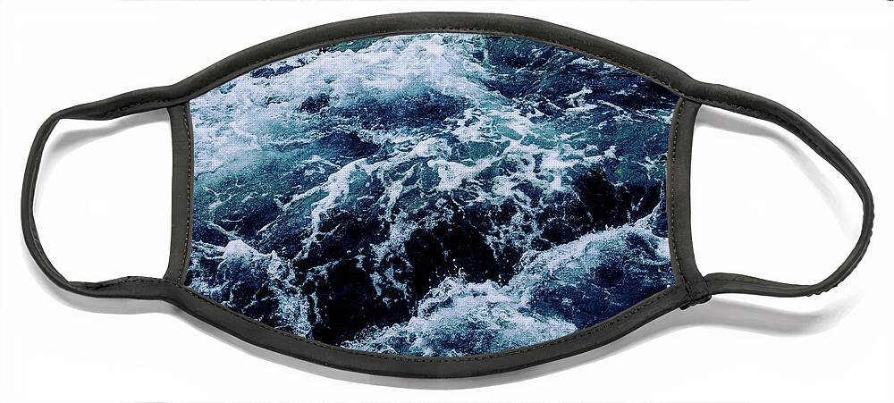 Sea Face Mask featuring the photograph Dramatic sea waves storm from aerial view. Deep dark blue ocean by Jelena Jovanovic