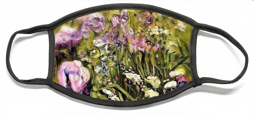 Irises Face Mask featuring the painting Dreaded Irises by Julie TuckerDemps