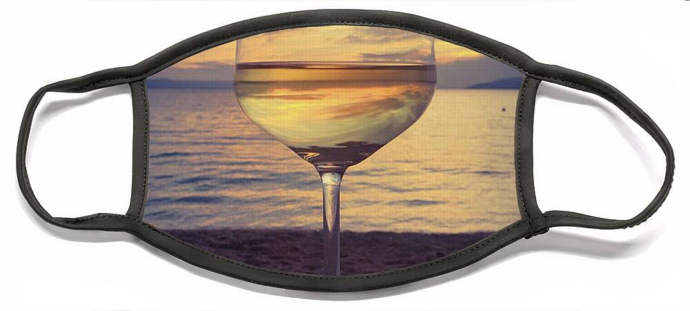 Wine Glass Face Mask featuring the photograph Sipping the Sunset by Andrea Whitaker