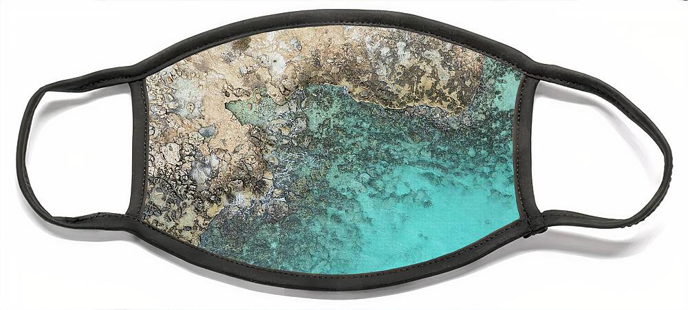 Rocky Beach Face Mask featuring the photograph Drone aerial of rocky sea coast with transparent turquoise water. Seascape top view by Michalakis Ppalis