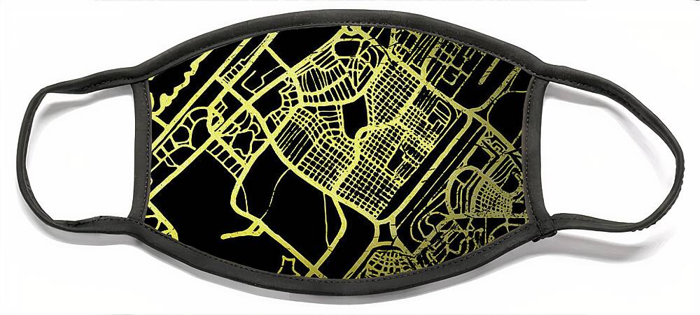 Map Face Mask featuring the digital art Dubai Map in Gold and Black by Sambel Pedes