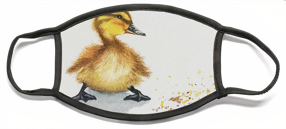 Nature Face Mask featuring the painting Duckling by Linda Shannon Morgan