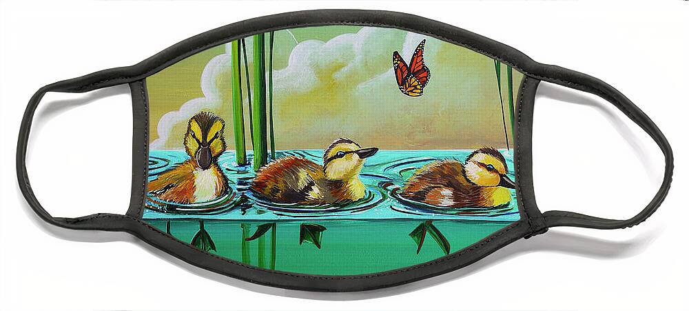 Ducks Face Mask featuring the painting Ducklings by Cindy Thornton