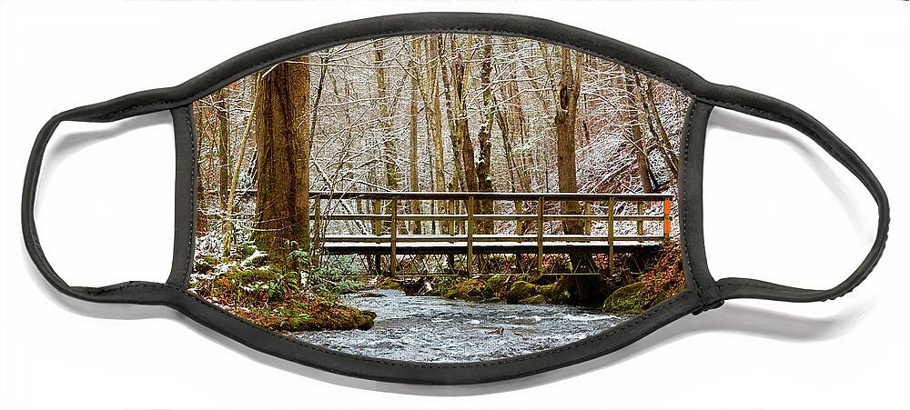 Carolina Face Mask featuring the photograph Dusting of Snow on the Bridge by Debra and Dave Vanderlaan