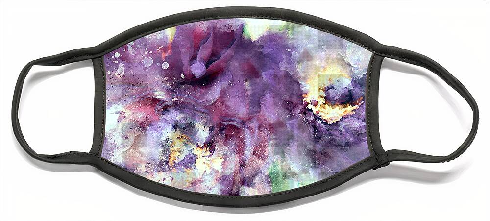 Dusty Purple Camellias In Watercolor Face Mask featuring the digital art Dusty Purple Camellias in Watercolor by Susan Maxwell Schmidt