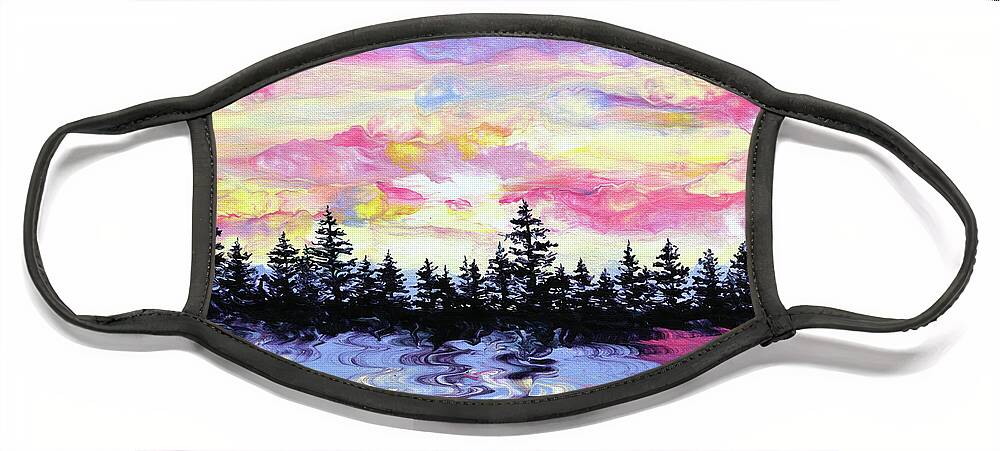 Pine Trees Face Mask featuring the painting Easter Sunrise in the Pacific Northwest by Laura Iverson