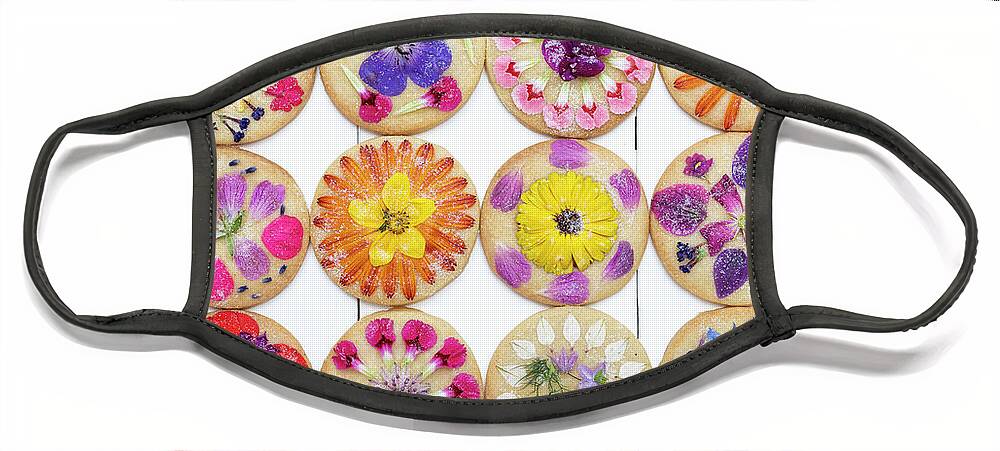 Edible Flowers Face Mask featuring the photograph Edible Flower Shortbread Biscuits Pattern by Tim Gainey