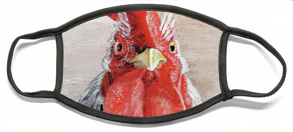 Rooster Face Mask featuring the painting EGG-scuse-me Rooster Painting by Annie Troe