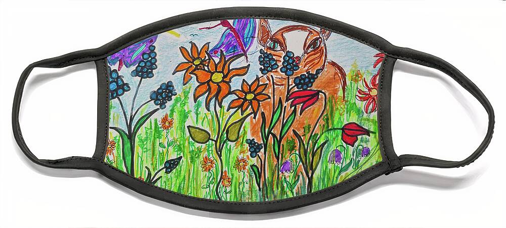 Cat Face Mask featuring the mixed media Ein Warmer Fruehlingstag - A Warm Spring Day by Mimulux Patricia No