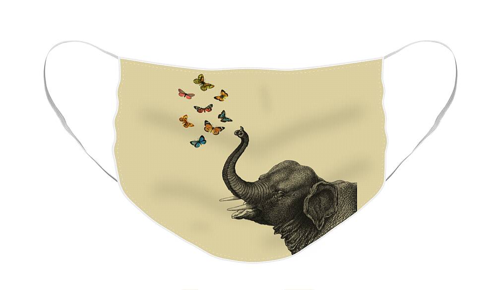 Elephant Face Mask featuring the digital art Elephant blowing butterflies by Madame Memento