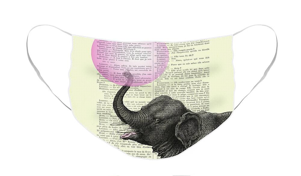 Elephant Face Mask featuring the mixed media Elephant bubble gum home decor by Madame Memento