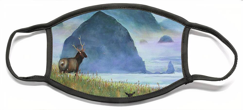 Sea Face Mask featuring the painting Elk and Haystack Rock by Jeanette French