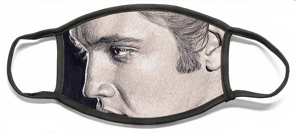 Elvis Face Mask featuring the drawing Elvis in Charcoal no. 240 by Rob De Vries