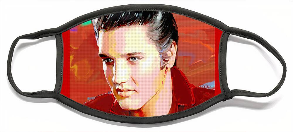 Elvis Face Mask featuring the painting Elvis Presley I Red by Jackie Medow-Jacobson
