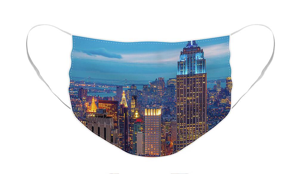 #faatoppicks Face Mask featuring the photograph Empire State Blue Night by Inge Johnsson