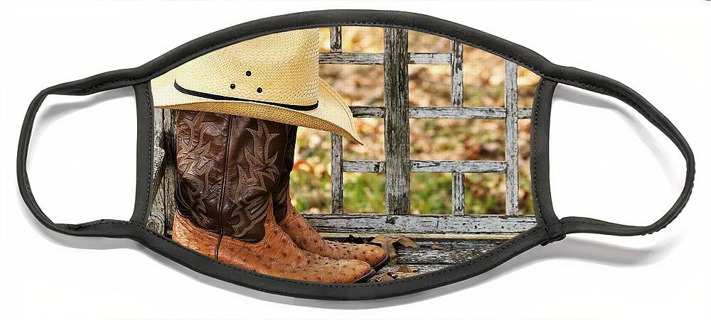 Western Face Mask featuring the photograph End of a Cowboy's Day by Sheila Brown