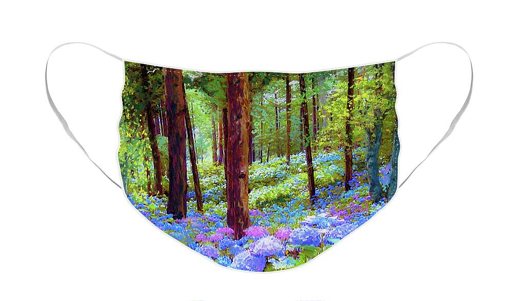 Landscape Face Mask featuring the painting Endless Summer Blue Hydrangeas by Jane Small