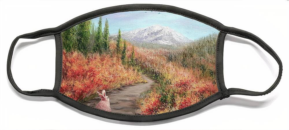 Hiking Bunny Face Mask featuring the painting Enter Autumn by Yoonhee Ko