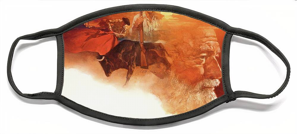 Dennis Lyall Face Mask featuring the painting Ernest Hemingway by Dennis Lyall