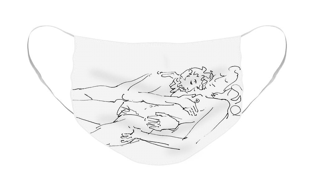 Erotic Renderings Face Mask featuring the drawing Erotic-Drawings-22 by Gordon Punt