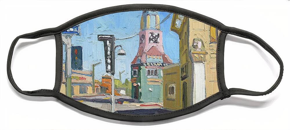 Euclid Tower Face Mask featuring the painting Euclid Tower - City Heights, San Diego, California by Paul Strahm