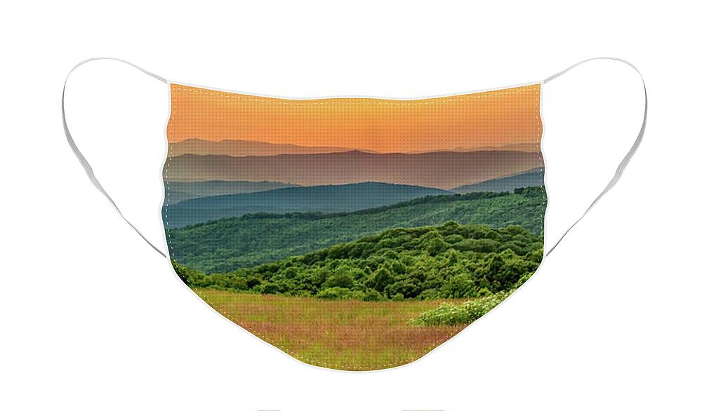 Max Patch Face Mask featuring the photograph Evening at the Summit by Marcy Wielfaert