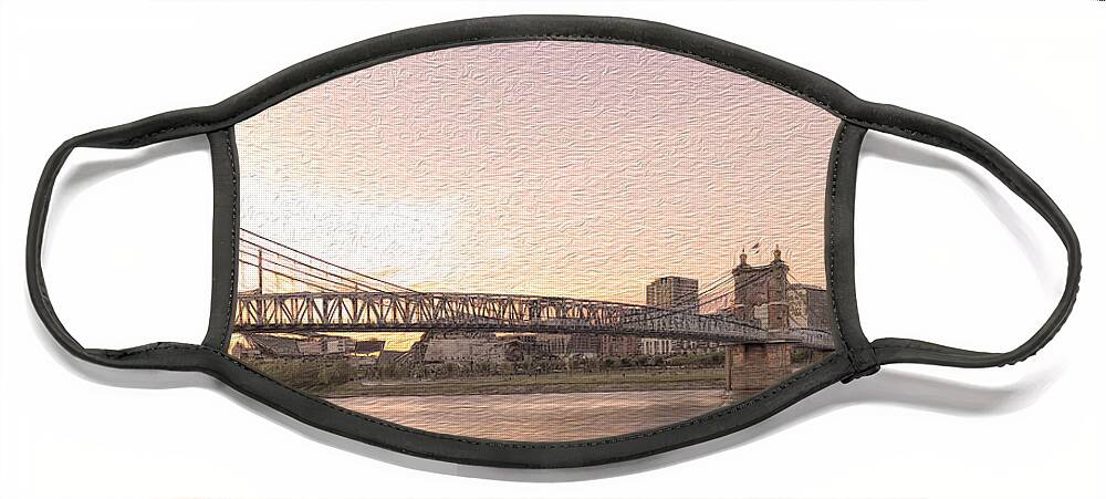 Roebling Face Mask featuring the photograph Evening on the river by Bentley Davis