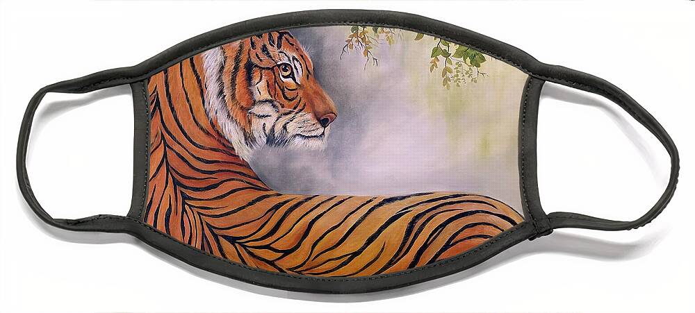 Tiger Face Mask featuring the painting Ever Vigilant by Barbara Landry