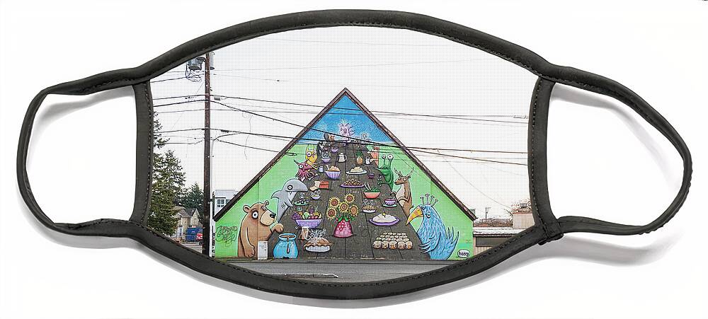 New Topographics Face Mask featuring the photograph Everett Mural by Stuart Allen