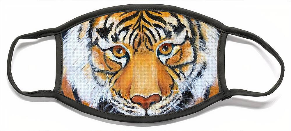 Tiger Face Mask featuring the painting Eye of the Tiger by Barbara Landry