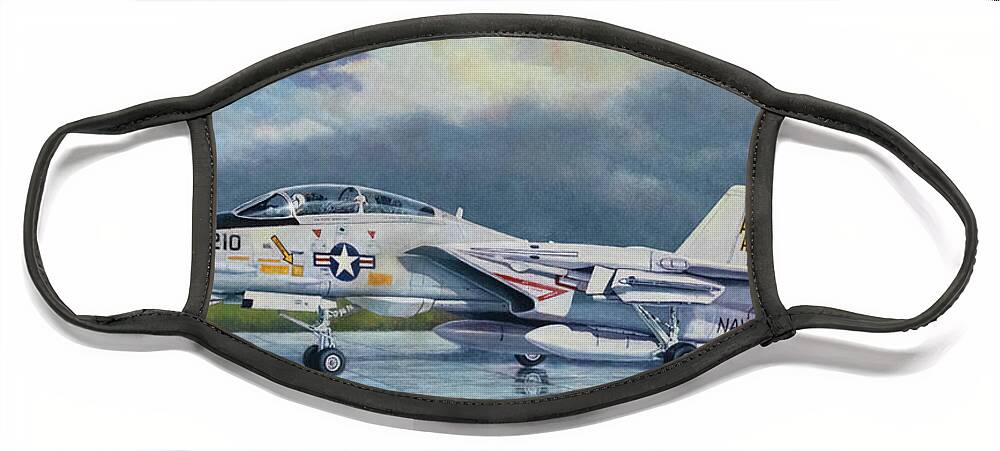 Aviation Art Face Mask featuring the painting F-14A Tomcat by Douglas Castleman