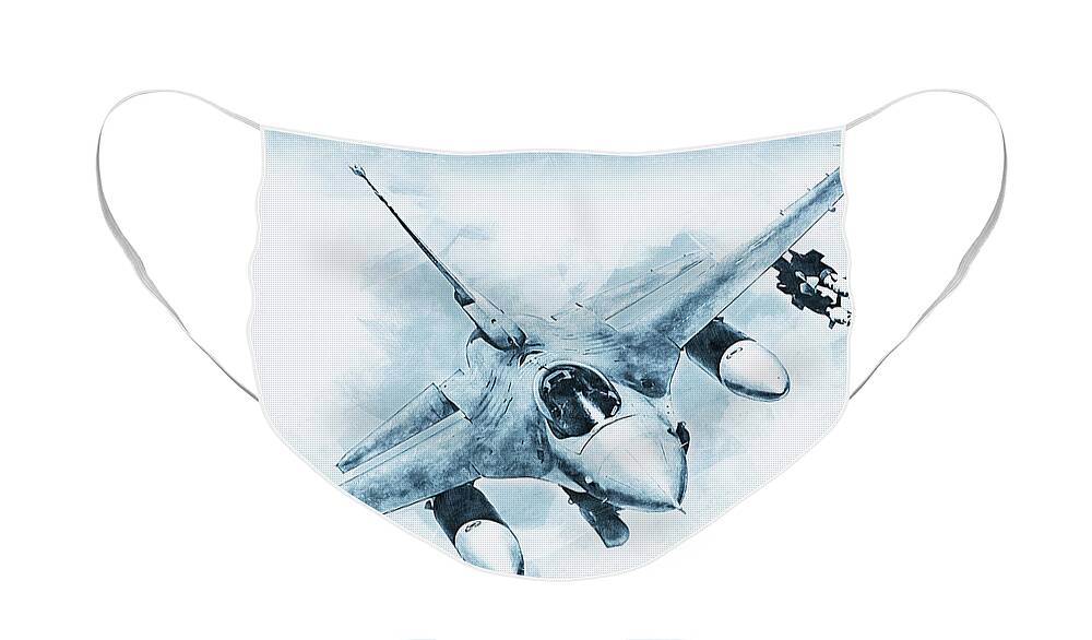 F16 Face Mask featuring the painting F-16 Fighting Falcon - 08 by AM FineArtPrints