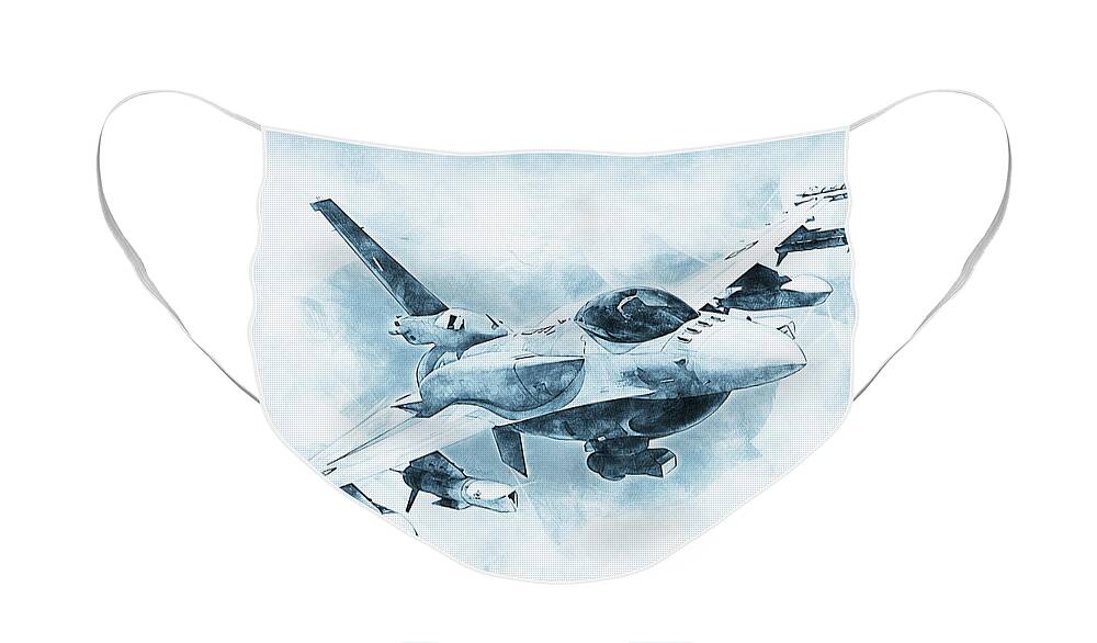 F16 Face Mask featuring the painting F-16 Fighting Falcon - 10 by AM FineArtPrints