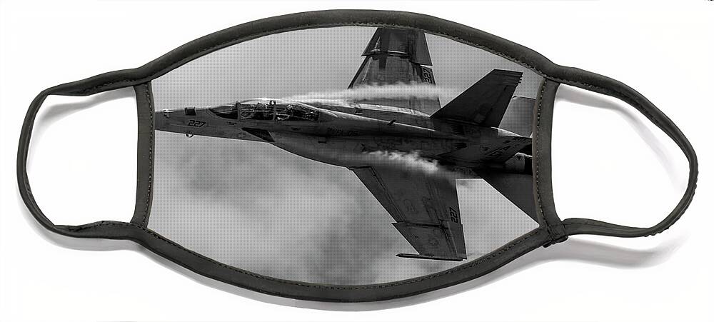 Airplane Face Mask featuring the photograph F18 in Black and White by Carolyn Hutchins