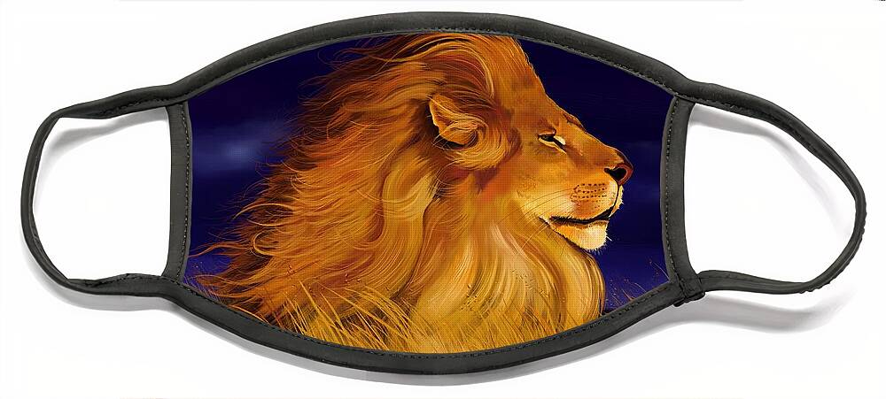 Lion Face Mask featuring the digital art Facing the Storm by Norman Klein