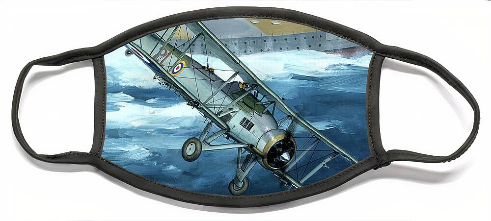 Aviation Face Mask featuring the painting Fairey Mk.1 Swordfish by Jack Fellows