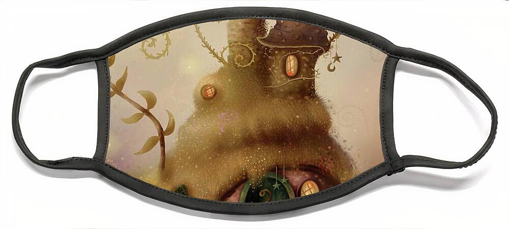 Fairy House Face Mask featuring the painting Fairy Fern Cottage by Joe Gilronan