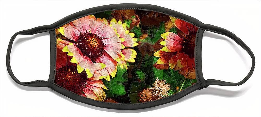 Flowers Face Mask featuring the digital art Fall Flowers In Impasto by Kirt Tisdale
