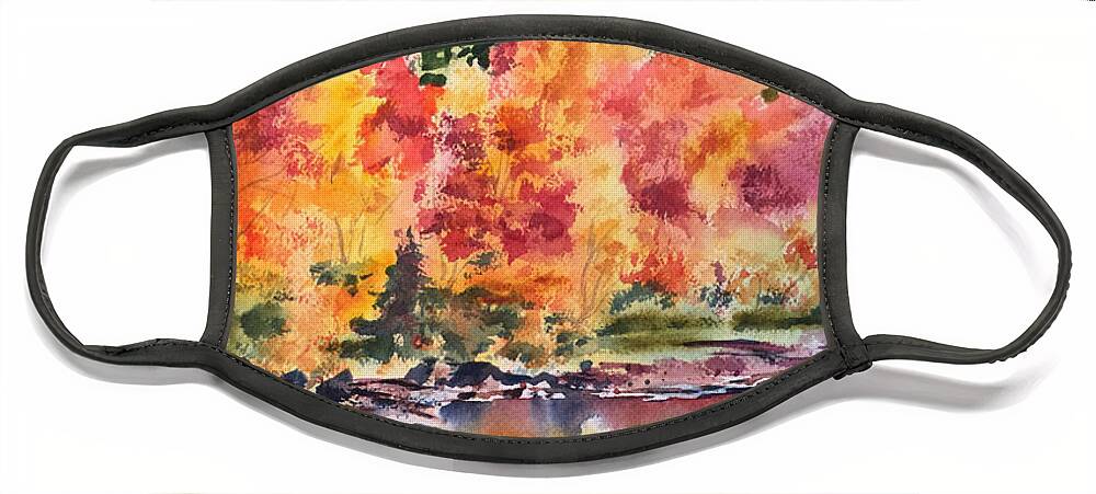 Fall Trees Face Mask featuring the painting Fall Reflections by Liana Yarckin