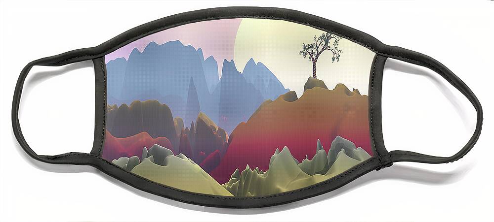 Fantasy Landscape Face Mask featuring the digital art Fantasy Mountain by Phil Perkins