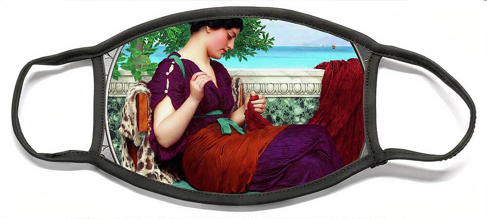 Far Away Thoughts Face Mask featuring the painting Far Away Thoughts c1911 by John William Godward Fine Art Xzendor7 Old Masters Reproductions by Rolando Burbon