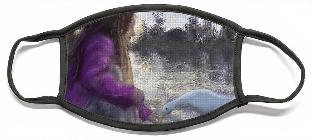 Duck Face Mask featuring the painting Feeding The Duck by Larry Whitler