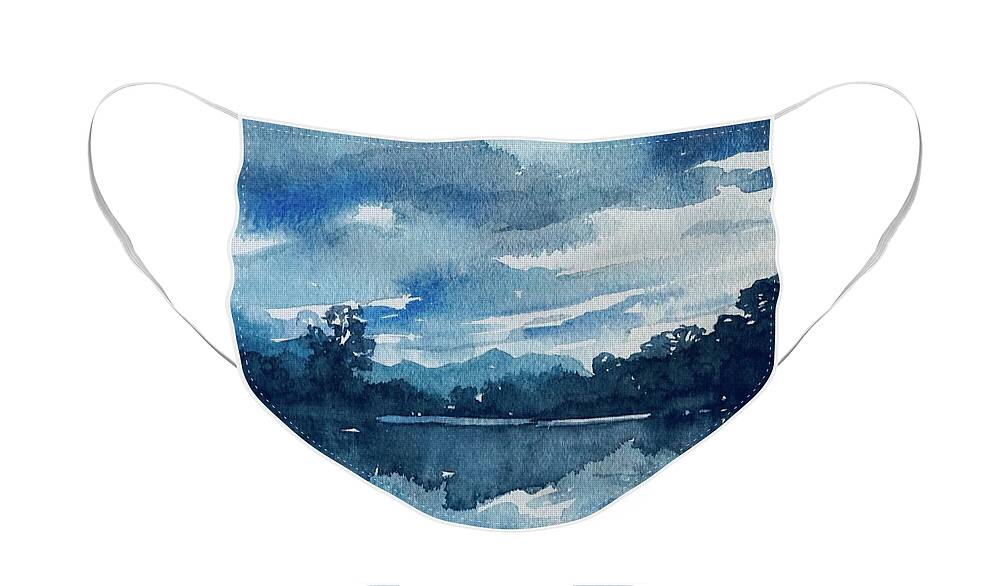 Blue Lake Face Mask featuring the painting Feeling The Blues by Luisa Millicent