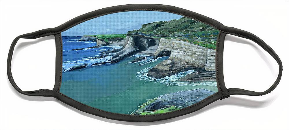 Santa Cruz Face Mask featuring the painting Fern Cove - Wilder Ranch by PJ Kirk