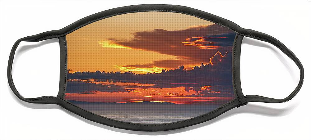Sunset Face Mask featuring the photograph Fiery blaze painted sunset over Catalina Island by Abigail Diane Photography