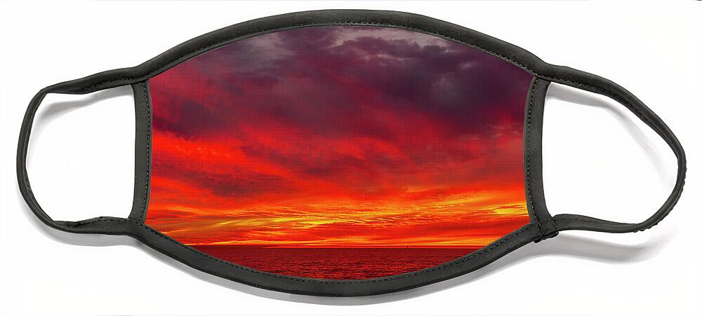 Sunset Face Mask featuring the photograph Fiery Sunset in Oceanside - January 10, 2022 by Rich Cruse