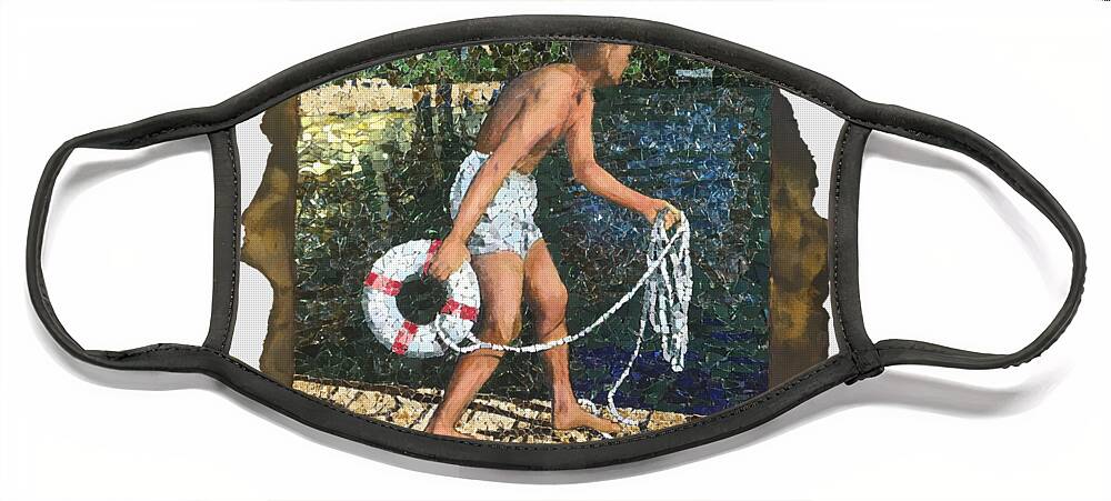 Glass Face Mask featuring the mixed media Fig. 45. Correct position for throwing ring buoy. by Matthew Lazure